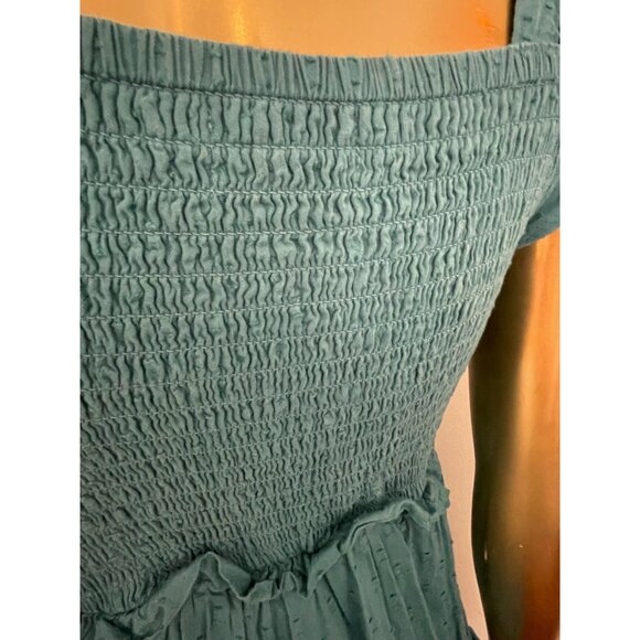 Vintage Y2K Old Navy Teal Smocked Dress With Ruffle Straps & Skirt Cottagecore - Picture 10 of 12